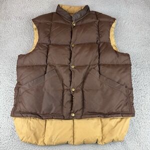 Vintage 70s‎ Comfy Down Puffer Vest Xl Brown Western Snap USA Made Goose Down